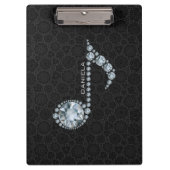 黒いエレガントダマスクとダイヤモンドのノート クリップボード (正面)