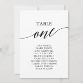 黒いエレガントテーブル番号1の座席表 招待状 (裏面)