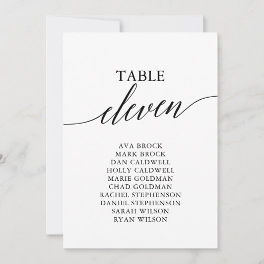黒いエレガントテーブル番号11座席表 招待状 (正面)