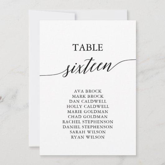 黒いエレガントテーブル番号16座席表 招待状 (裏面)