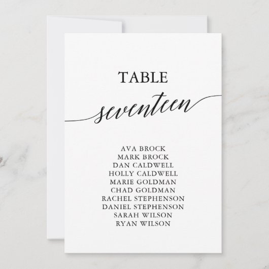 黒いエレガントテーブル番号17座席表 招待状 (正面)