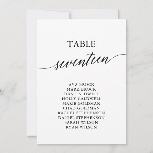 黒いエレガントテーブル番号17座席表 招待状 (裏面)