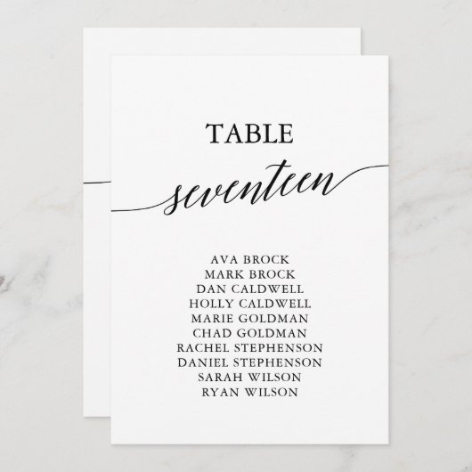 黒いエレガントテーブル番号17座席表 招待状 (正面/裏面)