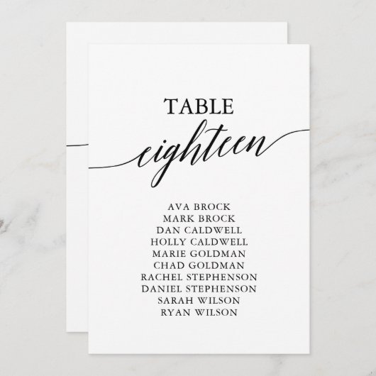 黒いエレガントテーブル番号18座席表 招待状 (正面/裏面)