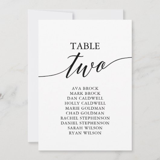 黒いエレガントテーブル番号2の座席表 招待状 (正面)