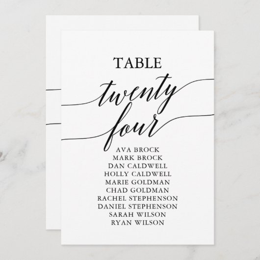 黒いエレガントテーブル番号24座席表 招待状 (正面/裏面)