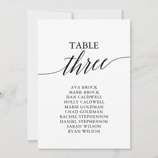 黒いエレガントテーブル番号3座席表 招待状 (正面)