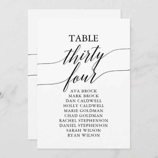 黒いエレガントテーブル番号34座席表 招待状 (正面/裏面)