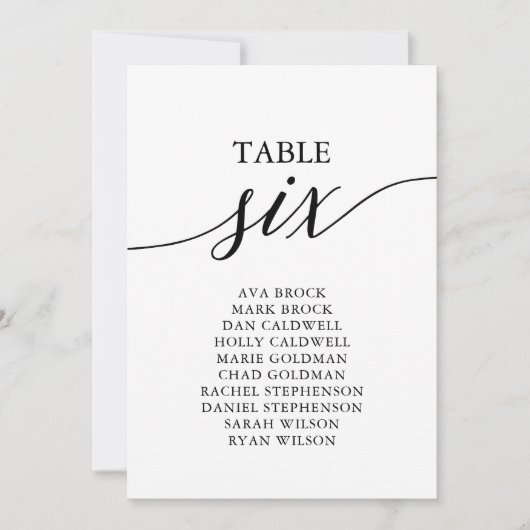 黒いエレガントテーブル番号6の座席表 招待状 (正面)