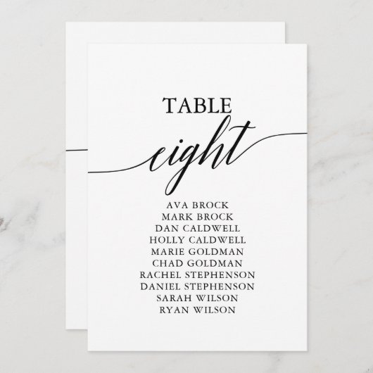 黒いエレガントテーブル番号8座席表 招待状 (正面/裏面)