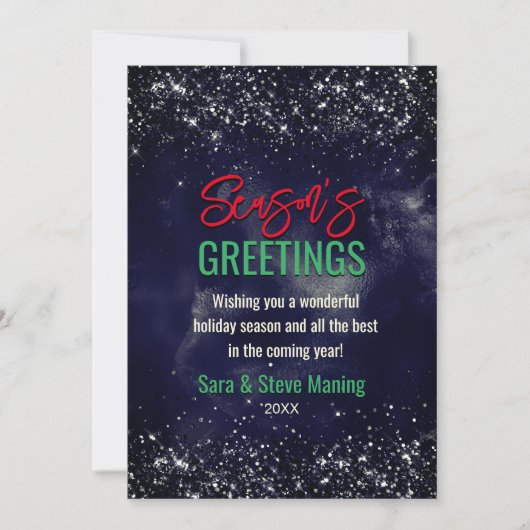 黒いエレガントネイビー大理石アートグリッター シーズンカード (正面)