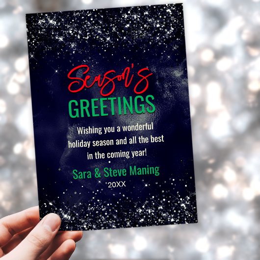 黒いエレガントネイビー大理石アートグリッター シーズンカード