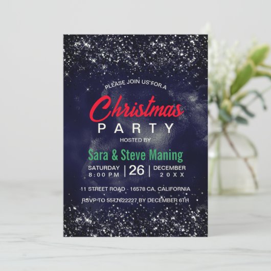 黒いエレガントネイビー大理石アートグリッター 招待状 (スタンド正面)