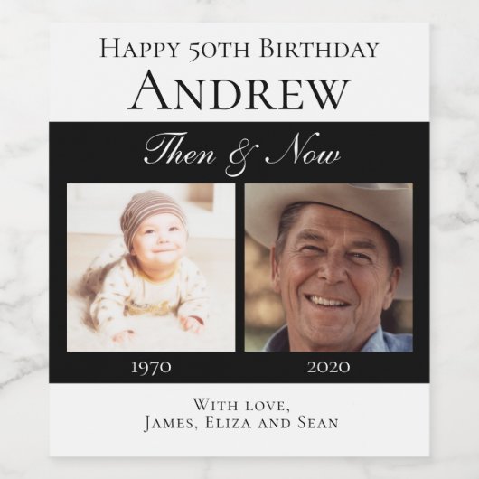 黒いエレガントハッピーバースデーその後と今の写真 ワインラベル (シングルラベル)