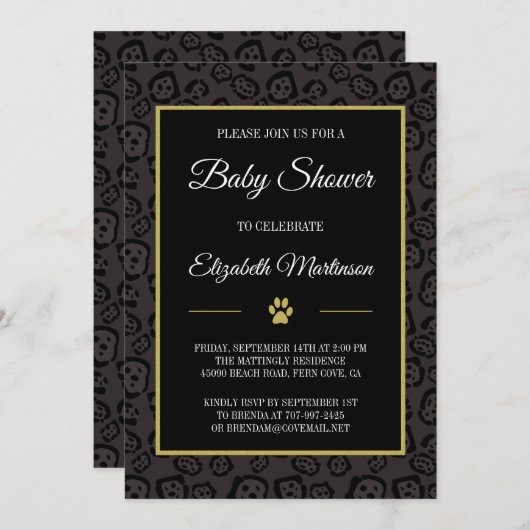 黒いエレガントパンサージャガースポットベビーシャワー 招待状 (正面/裏面)