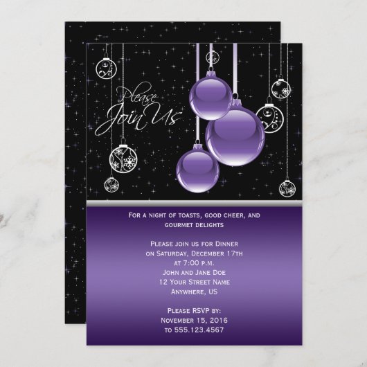 黒いエレガントパーティー 招待状 (正面/裏面)