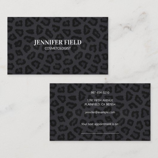 黒いエレガントヒョウ斑点 予約カード (正面/裏面)
