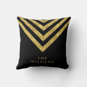 黒いエレガントファミリ名シェブロン模様 クッション (裏面)