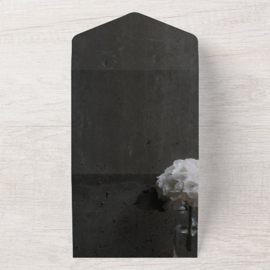 黒いエレガントフローラすべて1つの結婚式の招待 オールインワン招待状 (外側)