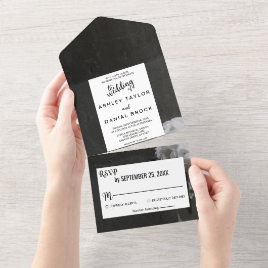 黒いエレガントフローラすべて1つの結婚式の招待 オールインワン招待状