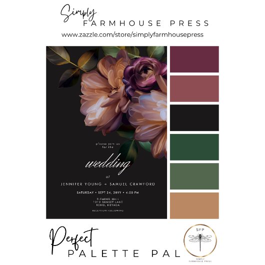 黒いエレガントムーディフローラをすべて1つに 招待状