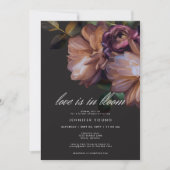 黒いエレガントムーディーなフローラ愛で開花シャワー 招待状 (正面)