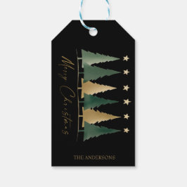 黒いエレガントメリーミニマルクリスマス松 ギフトタグ