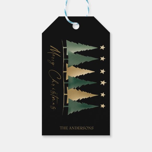 黒いエレガントメリーミニマルクリスマス松 ギフトタグ (裏面)