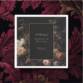 黒いエレガントロマンチックな結婚花 スタンダードカクテルナプキン