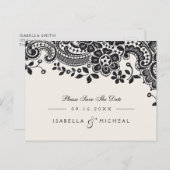 黒いエレガントヴィンテージレース結婚式は日付を保存 案内ポストカード (正面/裏面)