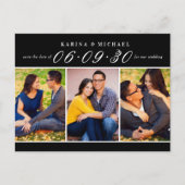 黒いエレガント写真コラージュ結婚式の日付を保存 案内ポストカード (正面)