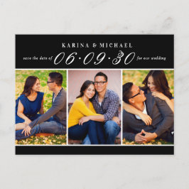 黒いエレガント写真コラージュ結婚式の日付を保存 案内ポストカード