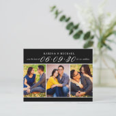 黒いエレガント写真コラージュ結婚式の日付を保存 案内ポストカード (スタンド正面)