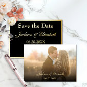 黒いエレガント写真モダンの結婚式の日付を保存 箔招待状