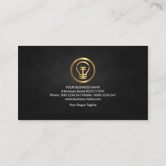 黒いエレガント列の金ゴールド電球の電気技師 名刺 (裏面)
