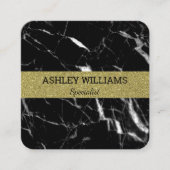 黒いエレガント大理石と金ゴールド スクエア名刺 (正面)