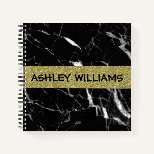 黒いエレガント大理石と金ゴールド ノートブック (正面)