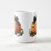 黒いエレガント弓でハロウィーンのカボチャ コーヒーマグカップ (中央)