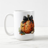 黒いエレガント弓でハロウィーンのカボチャ コーヒーマグカップ (左)