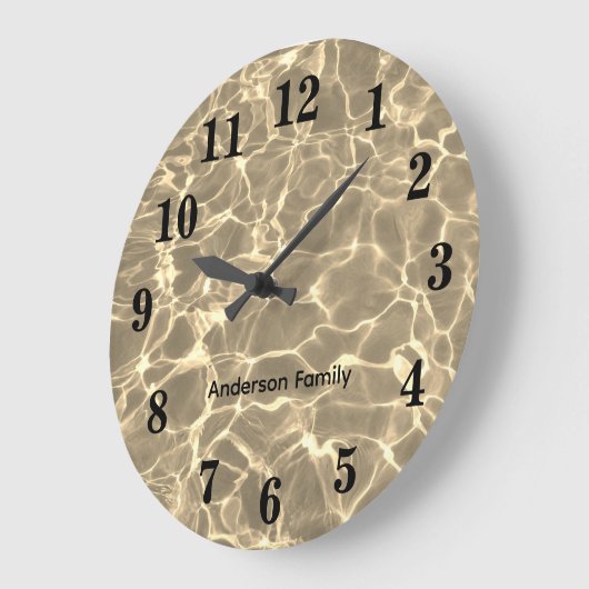 黒いエレガント数字の海写真のパーソナライズ ラージ壁時計 (傾斜)