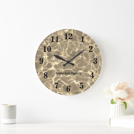 黒いエレガント数字の海写真のパーソナライズ ラージ壁時計 (ホーム)