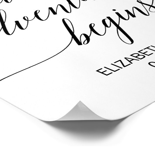 黒いエレガント書道の冒険が始まるサイン ポスター (角)