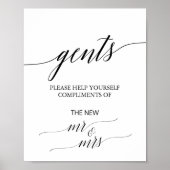 黒いエレガント書道ガントバスルームの標識 ポスター (正面)