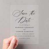 黒いエレガント書道結婚式の日付を保存 アクリル招待状 (インサイチュ (ポータブル))