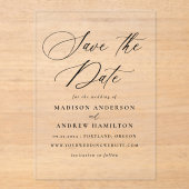 黒いエレガント書道結婚式の日付を保存 アクリル招待状 (正面)