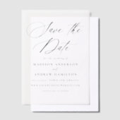 黒いエレガント書道結婚式の日付を保存 ベラム紙招待状 (オフセット)