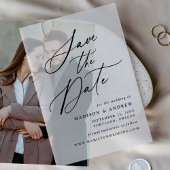 黒いエレガント書道結婚式の日付を保存 ベラム紙招待状