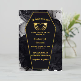 黒いエレガント棺ゴシックハロウィン結婚ズ 箔招待状
