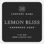 黒いエレガント正方形の製品ラベル スクエアシール (正面)