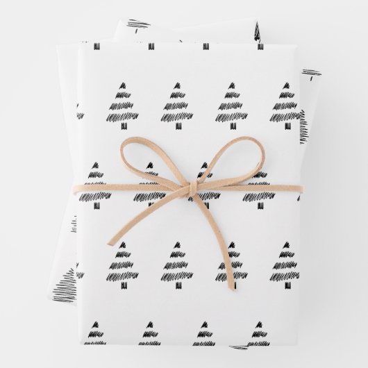 黒いエレガント水色の木のパターンのクリスマス ラッピングペーパーシート (インサイチュ)